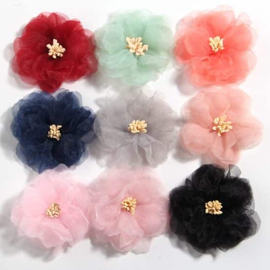 20pcs 6cm 2.3" chiffon artificial flowers for hair accessories handmade fabric flowers for headbands wedding craft project